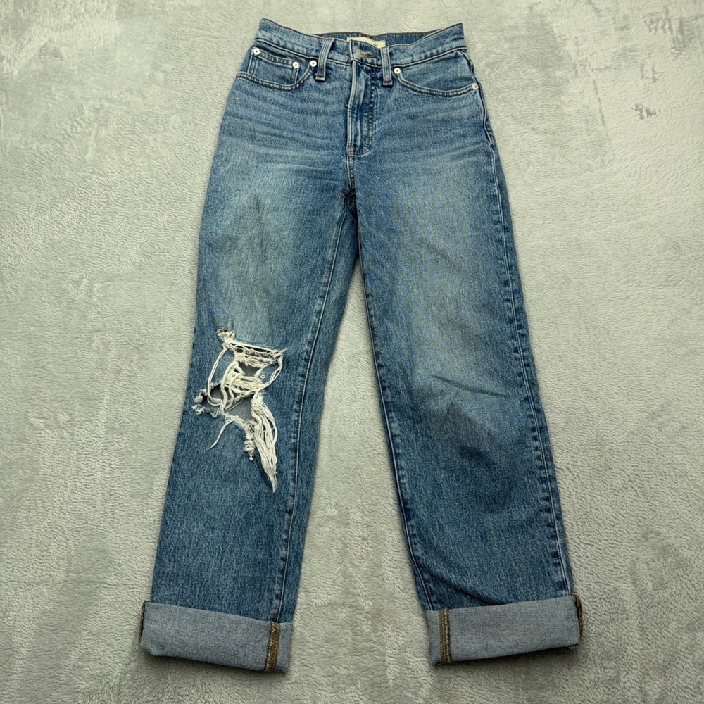 Madewell Jeans Womens 23 Blue The Perfect Vintage Straight Jean Distressed Denim